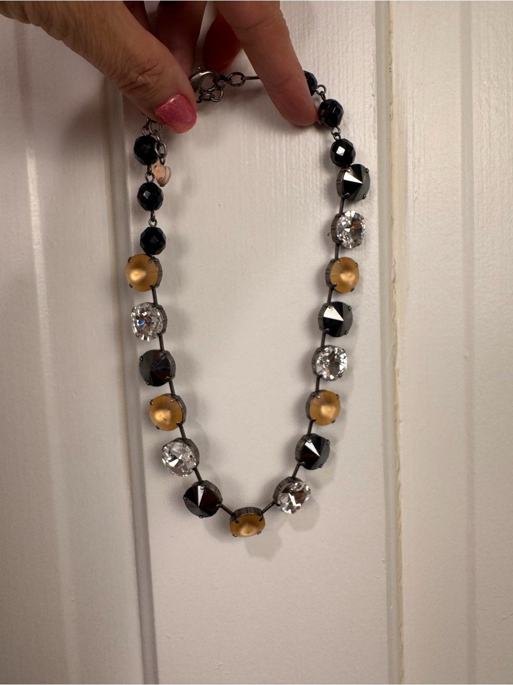 Sabika Crystal and Amber Bead Statement Necklace - Black, Gold, Clear
